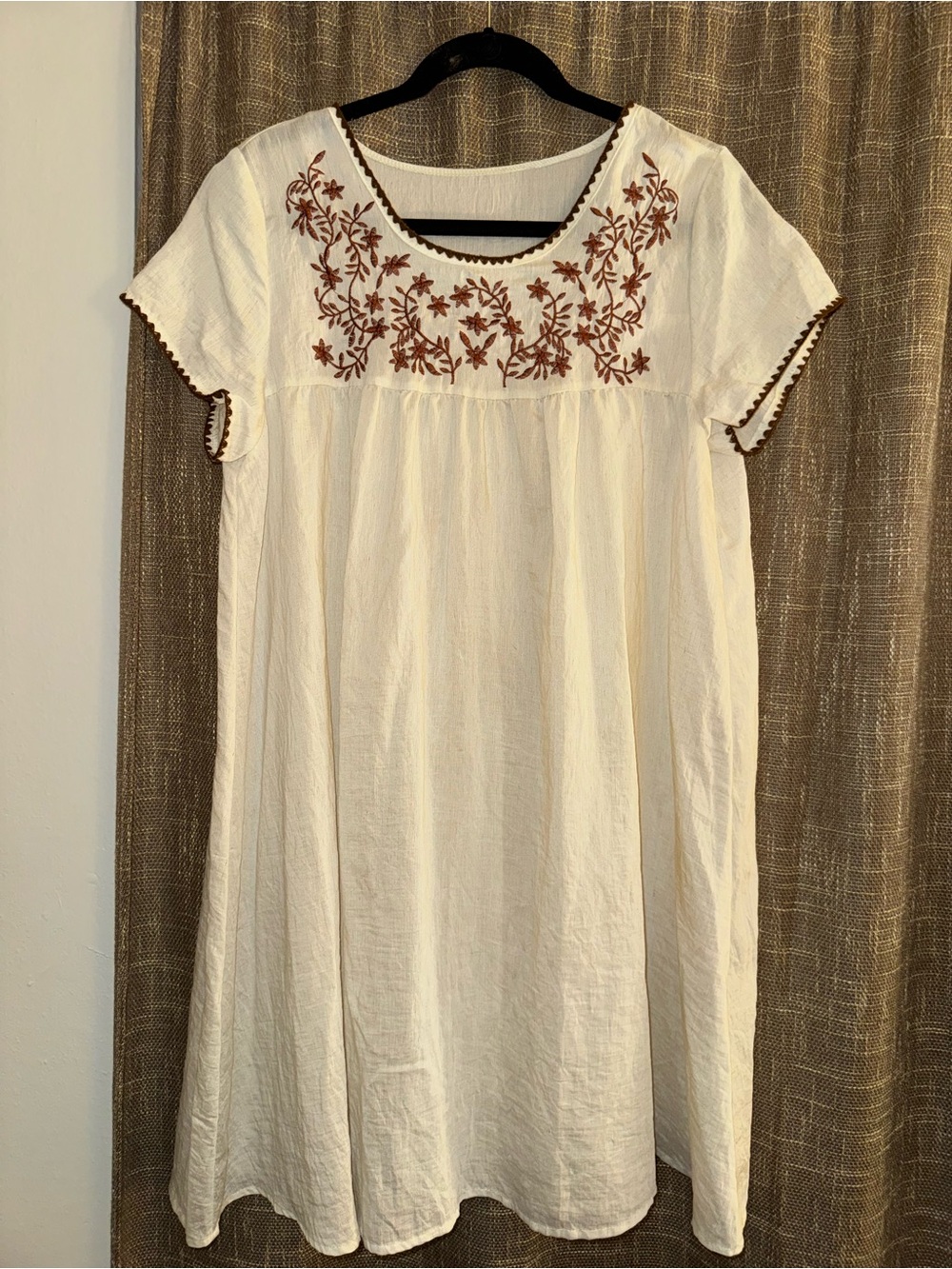SHEIN Cream Embroidered Cottagecore Dress